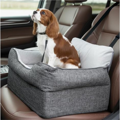 Rehausseur de Siège Auto Chien, Panier Chien Voiture Chat avec Dossier et Sangles de Sécurité, pour Chiens de Petite et Moyenne Taille, Siège Surélevé Confortable et Lavable -Gris (1/5)
