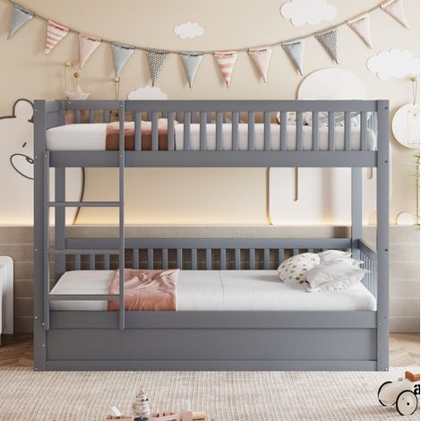 CHICFURN Letto a castello 90x200 cm grigio in legno con vano idraulico, senza materasso (1/5)