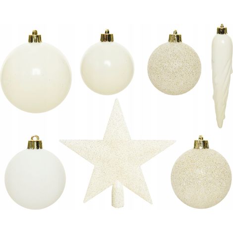 Juego de 33 adornos navideños de plástico blanco para árbol de Navidad - Decoración navideña (1/4)