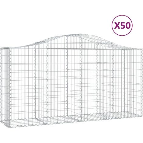 Paniers à gabions arqués 50 pcs Mur en gabion 200x50x100/120 cm fer galvanisé