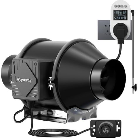 Extracteur d'Air 150mm,prise intelligente für tentes Ventilateur d'extraction 36m³/h) avec capteur d'humidité systèmes de ventilation hydroponique (1/5)