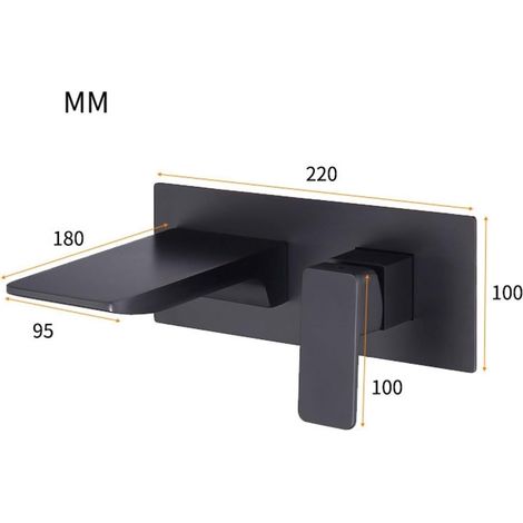 Robinet de lavabo mural noir et argent, élégant mitigeur cascade pour salle de bain moderne (1/4)