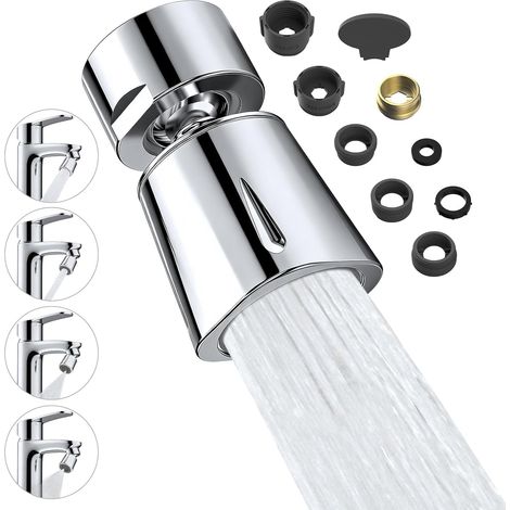 Strahlregler für 4-stufige Brausearmatur, 360°-Drehung und 35°-Verstellung, Kugel aus massivem Messing, 22-mm-Innengewinde, 6 Adapter im Lieferumfang enthalten, verchromt (1/5)
