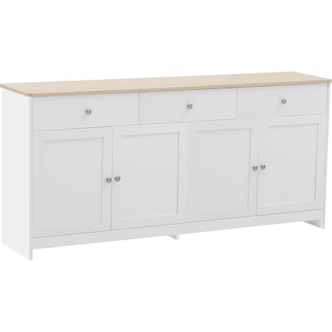 Buffet blanc effet bois 160 cm avec 4 portes et 3 tiroirs (1/5)