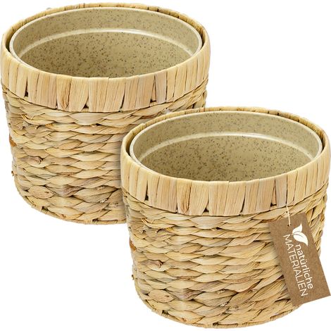 HMF 37280-19CM-S2 Innovativer Blumentopf geflochten aus Wasserhyazinthe, mit Pflanztopf aus nachhaltigen Rohstoffen, Rund, 2er Set, 19 cm Durchmesser (1/5)