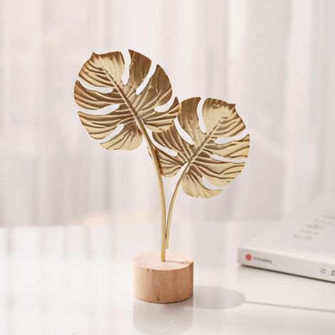 Feuille Décorative En Métal - Sculpture De Table Dorée - Pour Salon Chambre Bureau Étagère - 1 Pièce (1/5)