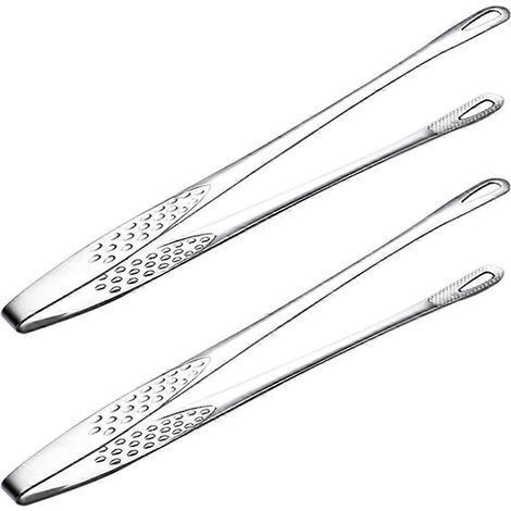 Set mit 2 Grillzangen aus Edelstahl 304, Brotzange, BBQ-Zange (silber) – 24 x 1,2 cm – Silber (1/4)