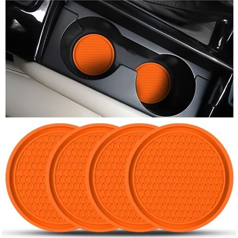 Pieces Universal Car Coasters, Anti-Slip Silicone, PVC Cup Holder, Thick PVC Car Coaster, Universal Car Cup Mats, Car Cup Coaster (Orange) (1/5)