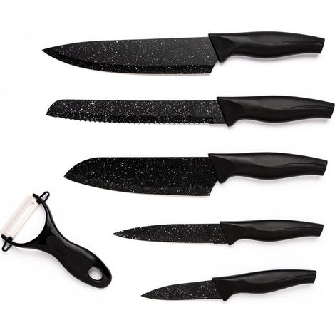 Set 5 Cuchillos cocina profesionales de piedra con pelador de patata de cerámica  Color: Negro