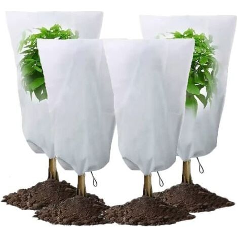 4 Pack 60 x 80 cm Hivernage Plante,Housse Hivernage Plante,Voile Hivernage Plante Exterieur Housse de Protection pour Plantes avec Cordon,Réutilisable Résistant (1/4)