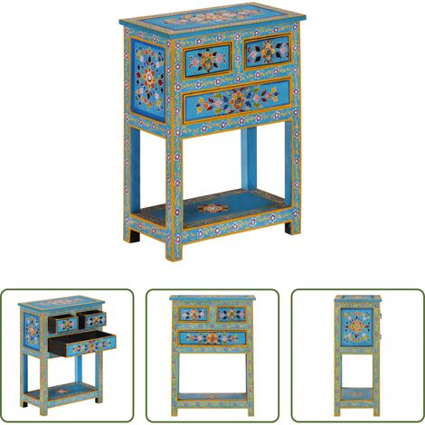 Rangement en bois -  Buffet turquoise 55x30x76 cm bois massif de manguier (1/5)
