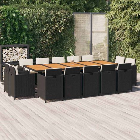 Ensemble à manger de jardin coussins 15 pcs-Salon de jardin Résine tressée Noir 616685 (1/5)