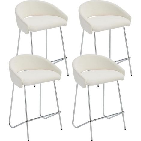 Barhocker 4er Set mit Rückenlehne, Chenille, Metallgestell, Weiß (1/5)