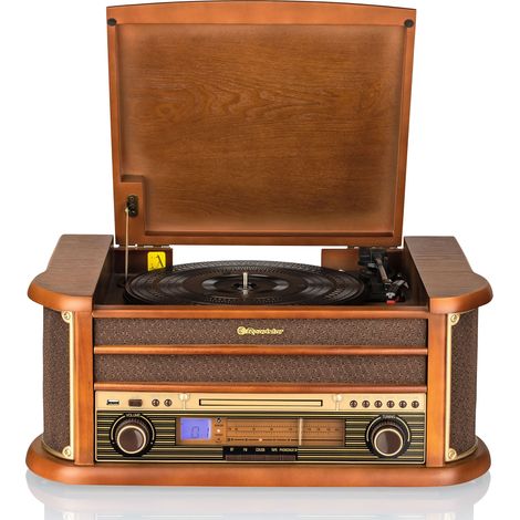 Roadstar HIF-1993BT Equipo de Música Hi Fi Tocadiscos 33/45/78 rpm, Radio FM, Reproductor CD-MP3, Bluetooth, USB Madera