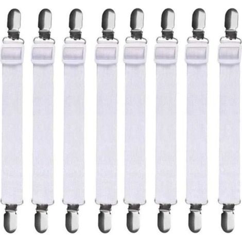 Tendeur Drap Housse Lit 8 pcs, Sangles Réglables Élastiques de Maintien pour Lit ou Canapé d'Angle, Blanc (1/5)