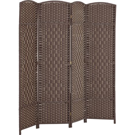 Paravent séparateur en bois 4 panneaux pliable 180x180 cm marron, cloison de pièce pour salon chambre (1/5)