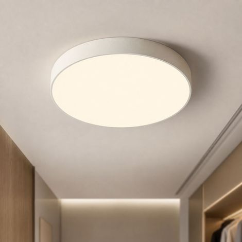 Plafonnier LED Rond 30cm 18W, Design Ultra-fin en Acier Laqué, Lumière Triple Couleur, Anti-Moustiques et Humidité, Idéal Couloir Entrée (1/4)