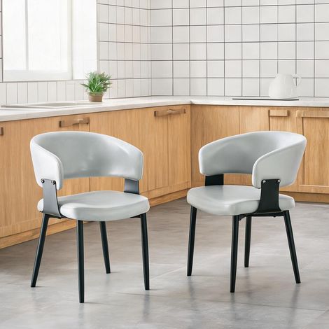 Chaises de salle à manger vintage grises en simili cuir lot de 2 (1/5)