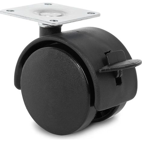 rueda giratoria telly aro doble ø50 con placa freno y acabado negro (1/2)