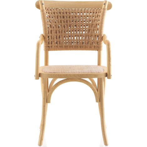 Lot de 4 fauteuils en bois d'orme avec assise et dossier tressés. (1/5)