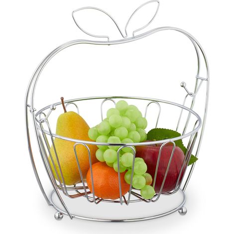 Relaxdays Centrotavola Portafrutta in Metallo, 28,5x28x23 cm Cestino Porta Frutta e Verdura Rimovibile, Moderno, Argento (1/5)