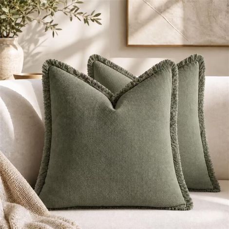 Lot de 2 housses de coussin en lin avec franges - Style bohème avec pompons - 50 x 50 cm - Coton neutre - Housses de coussin décoratives pour canapé, fauteuil, maison, chambre à coucher (1/5)