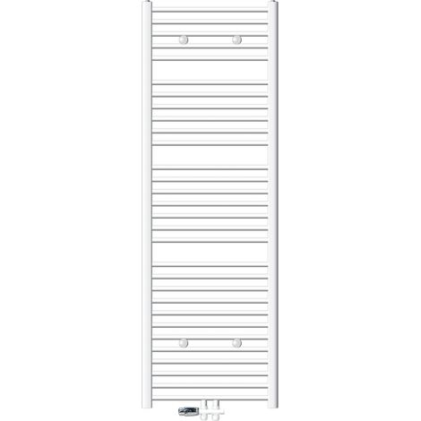 ECD Germany Radiador Toallero de Baño Sahara 600 x 1800 mm Blanco Recto con Termostato, con Conexión Central en Forma Recta al Suelo, Calentador Secador de Toallas, con Kit de Montaje Incluído