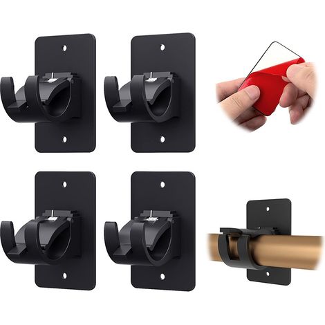 Supports de tringle à rideaux sans perçage, adaptés aux salles de bains, cuisines, salons, coiffeuses et chambres (noir, paquet de 4). (1/5)