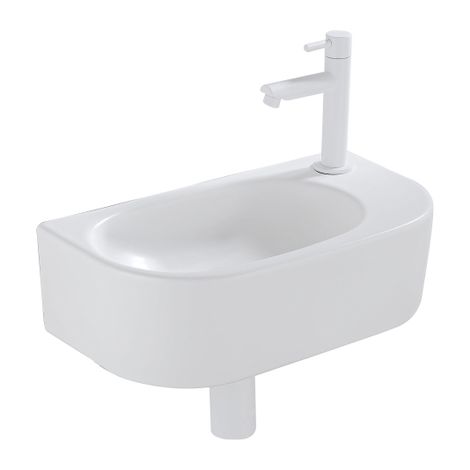 QeramiQ Fuente Ensemble lave-mains - 40x21.5x12cm - droit - lisse - demi-rond - 1 trou de robinet - céramique - robinet lave-mains blanc mat - bonde -