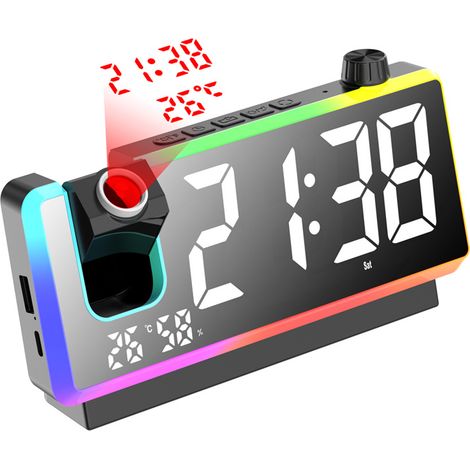 Sveglia con funzione di proiezione per la camera da letto - orologio digitale con proiettore a 180° - display a LED - doppia sveglia - temperatura e (1/2)