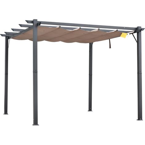 Pergola de jardin 3 x 3 m avec toile rétractable résistante aux UV et structure en aluminium, grise (1/5)
