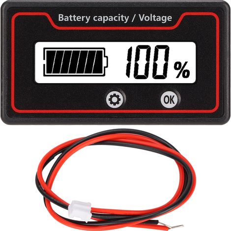 Indicateur de batterie avec voyant lumineux, alarme et affichage LCD, voltmètre et indicateur de capacité de batterie sécurisé pour véhicules électriques 12-84 V, lumière blanche-AquaForge (1/5)