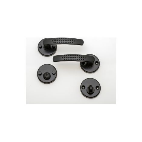 Quincadeco – Poignée de porte Elona noir sur rosace ronde condamnation – Aluminium époxy – Résistance à l'oxydation – Pour portes 38 à 44 mm