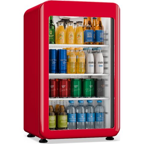 Klarstein Audrey Evo Réfrigérateur à boissons 95 L - Réfrigérateur à boissons avec porte vitrée, éclairage LED, température réglable de 0 à 10 °C, 3 clayettes, fonctionnement silencieux