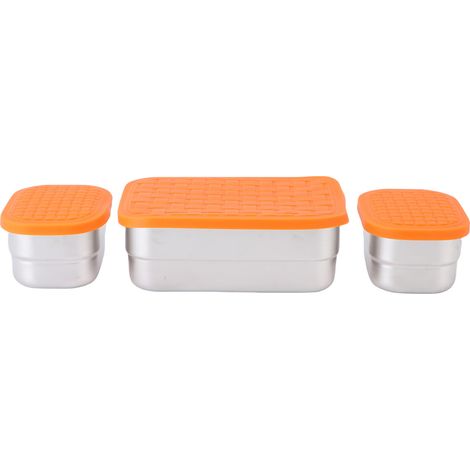 Ensemble de récipients de collation de déjeuner en acier inoxydable, 230ml 720ml, aliments étanches 304 avec couvercles en Silicone Orange, boîte (1/5)