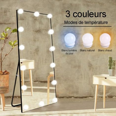 Kit de bande lumineuse LED pour miroir de courtoisie, miroir mural, avec alimentation, 3 modes de couleur (SKU produit : 95197228  SKU Offre : lehuamwj183) (1/4)