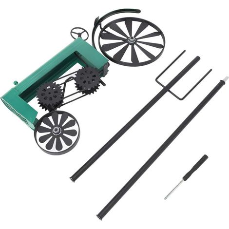 Girandola a vento vintage a forma di trattore, decorazione da esterno in metallo per giardino, prato e aiuole, con ruote eoliche (verde) (1/5)