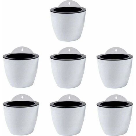 Hanging Planters with Automatic Watering, Set of 7 Wall Decor Flower Pots for Indoor and Outdoor Use, Wall Decoration, Window, White Plastic MUMU (1/4)
