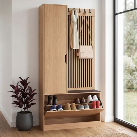 JACK Armario calado de 2 puertas de madera y lamas negras para zapatos (1/5)