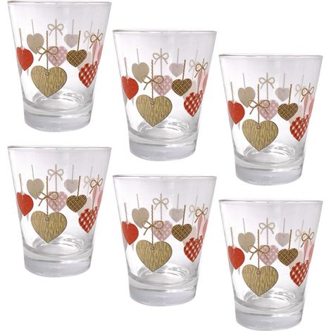 BATTICUORE SET 6 BICCHIERINI DA CAFFÈ IN VETRO CON DESIGN CUORE
