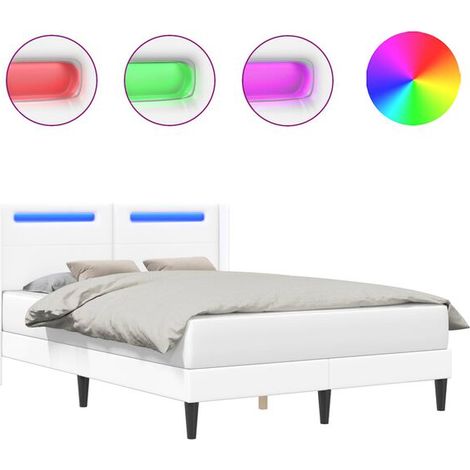 Cadre de lit blanc avec bande lumineuse LED, 140 x 190 cm, similicuir (1/5)