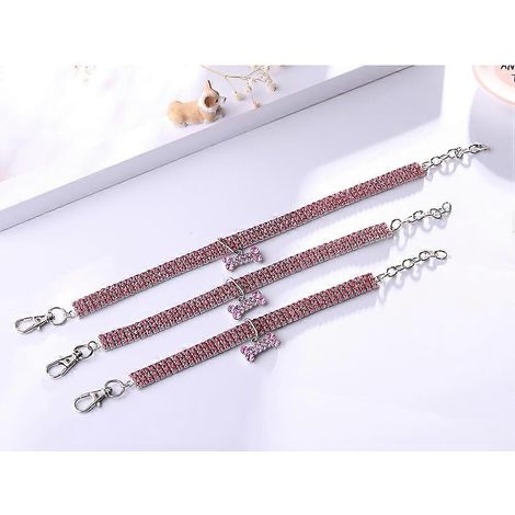 Collar para perro con diamantes de imitación y dije para mascotas, 3 piezas, elástico, diseño rosa. (1/5)