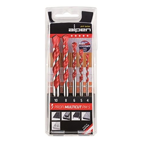 Alpen 09083830 Profi Multicut PM5 Set 5 Punte per Trapano Universali HM TiN 4-10 mm Codolo Cilindrico Legno Metallo Piastrelle (1/3)