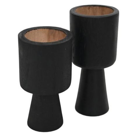 2 porte-bougies noir en teck ø 8 x 8 x 15 / ø 8 x 8 x 17