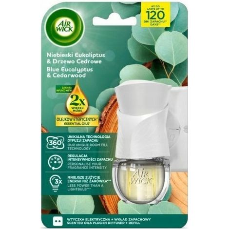 Ambientador eléctrico Air Wick con aroma a eucalipto azul y cedro, 19 ml.