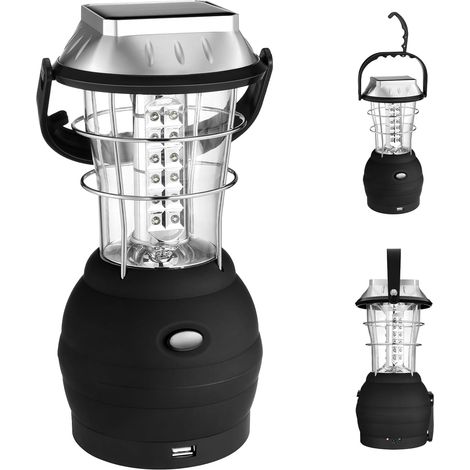 Solar Lantern, Ultra Bright LED Camping Light, 2 Adjustable Lighting Modes, 5 Charging Methods, with Hand Crank Dynamo, Long Lighting Time for Camping (1/5)