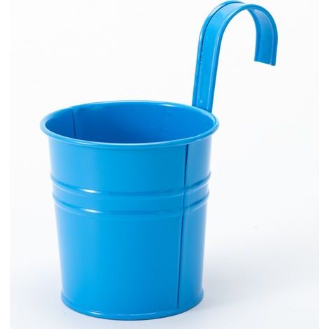 2 macetas colgantes de metal azul con orificios de drenaje – juego de 2 macetas de hierro para decoración de jardín (1/5)