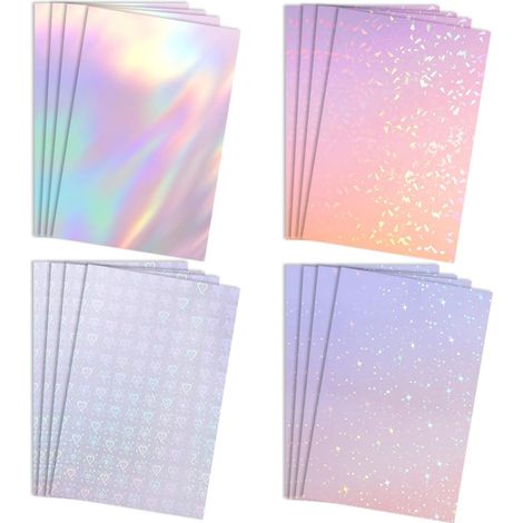 16 Feuilles Autocollants Adhesif Holographiques Vinyle Transparent Autocollant, Papier Holographique Plastifieuse A4 Autocollant Transparent pour bricolage, travaux manuels, décoration(4 Motifs) (1/5)
