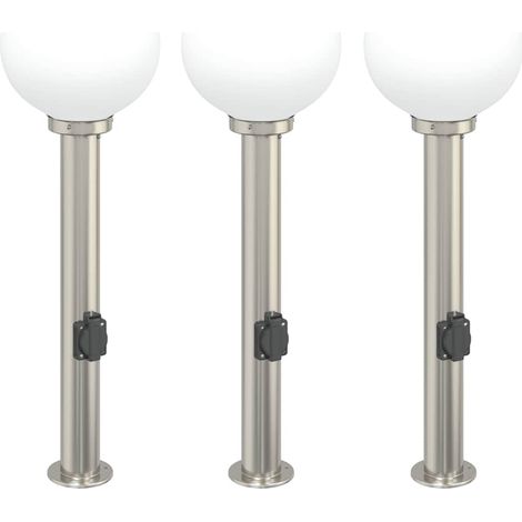 Balizas de luz con toma de corriente, 3 unidades, 80 cm, acero inoxidable, IP44 vidaXL