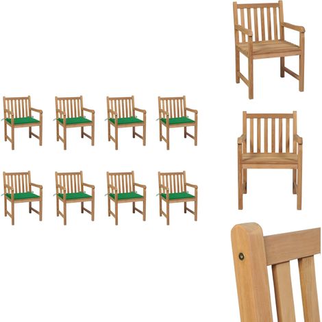 Gartenstühle 8 Stk. mit Grünen Kissen Massivholz Teak - Gartenstühle - Teakholzmöbel - Outdoormöbel - Gartenmöbelset - Balkonmöbel (1/5)
